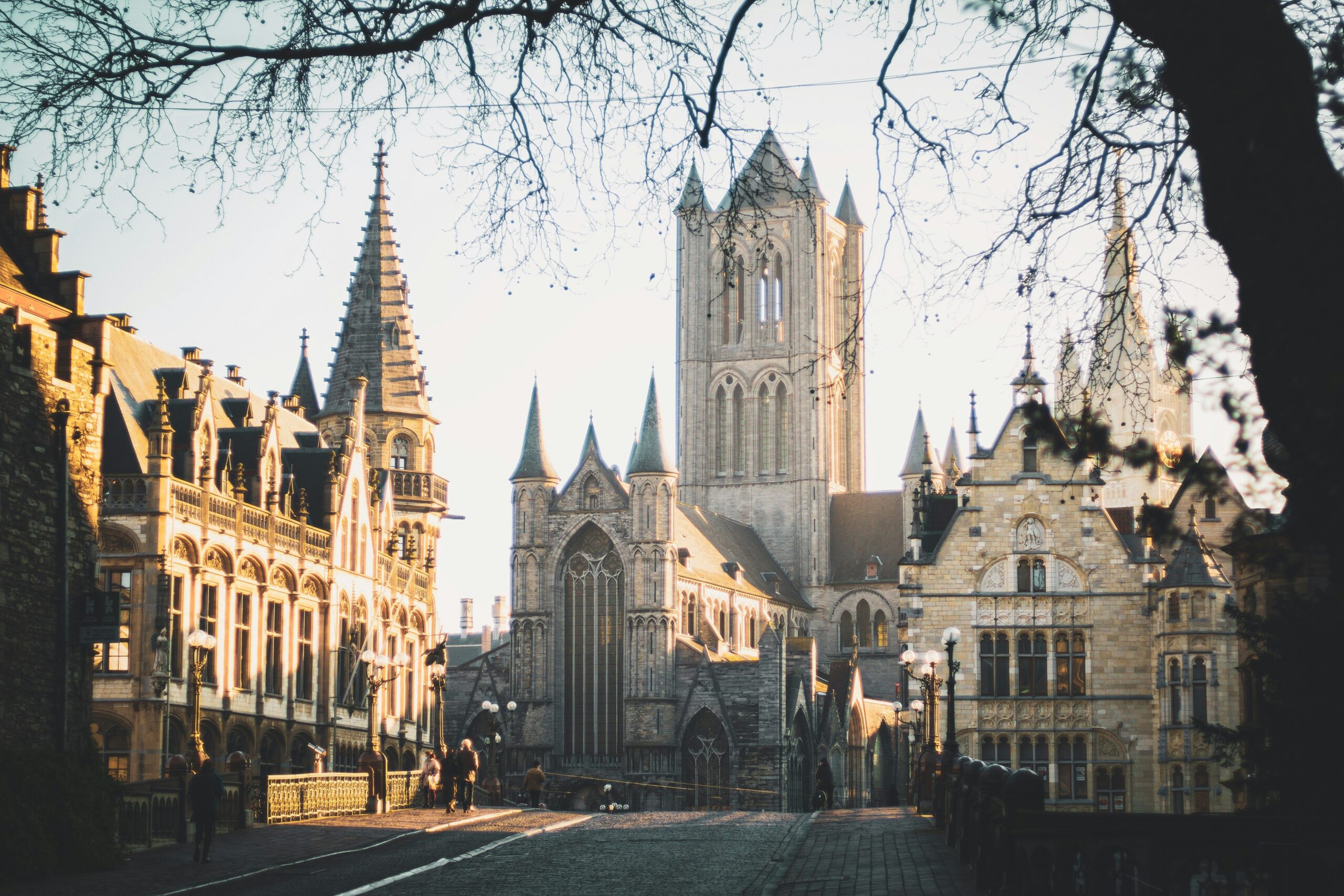 The Belfry of Ghent and the Mammelokker building in the Main Market Square of Ghent, Belgium